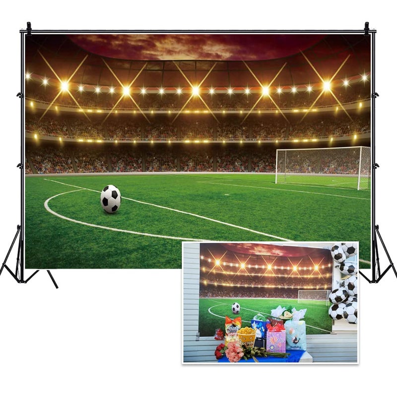 Dorcev Football Stadium Photography Backdrop - Sports Game Party Background - Green Glass Football Field Spotlight Lights - Children & Adult Sports Club Photo Studio Props - Image 1